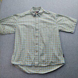 Raiders Jean Co. Mens Button Up  Shirt Blue Plaid Design Short  Sleeve Medium